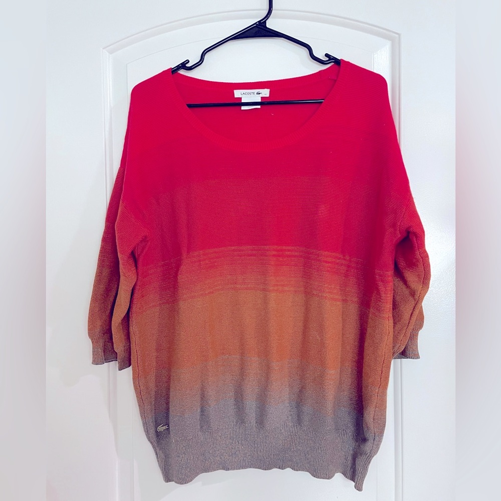 Lacoste Sunset Ombre Rainbow  3/4 Sleeve Cotton Pullover Sweater